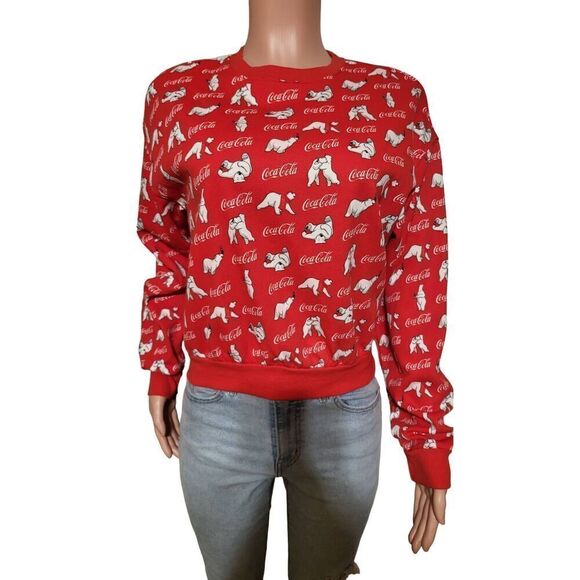H&M women's crew neck long sleeve red polar bear pullover sweatshirt size M - Picture 1 of 4